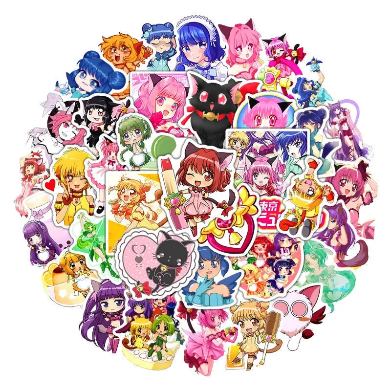 50 pcs Cartoon Anime TOKYO MEW MEW Stickers | waterproof for Car Suitcase Skateboard Guitar Laptop Decor Graffiti Sticker