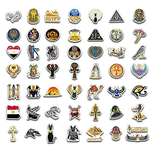 50 Pcs Egyptian Pharaoh Pyramid Stickers| Mummy Sphinx Waterproof Vinyl Decals for Water Bottles Bicycle Laptop Refrigerator Luggage Computer Mobile Phone Skateboard Bike Décor