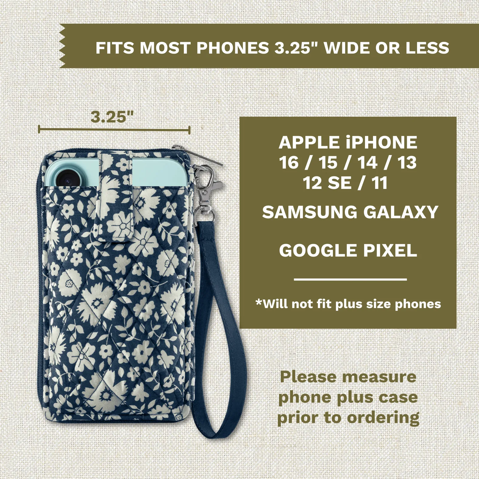 Bicolor Floral Navy Cell Phone Wristlet