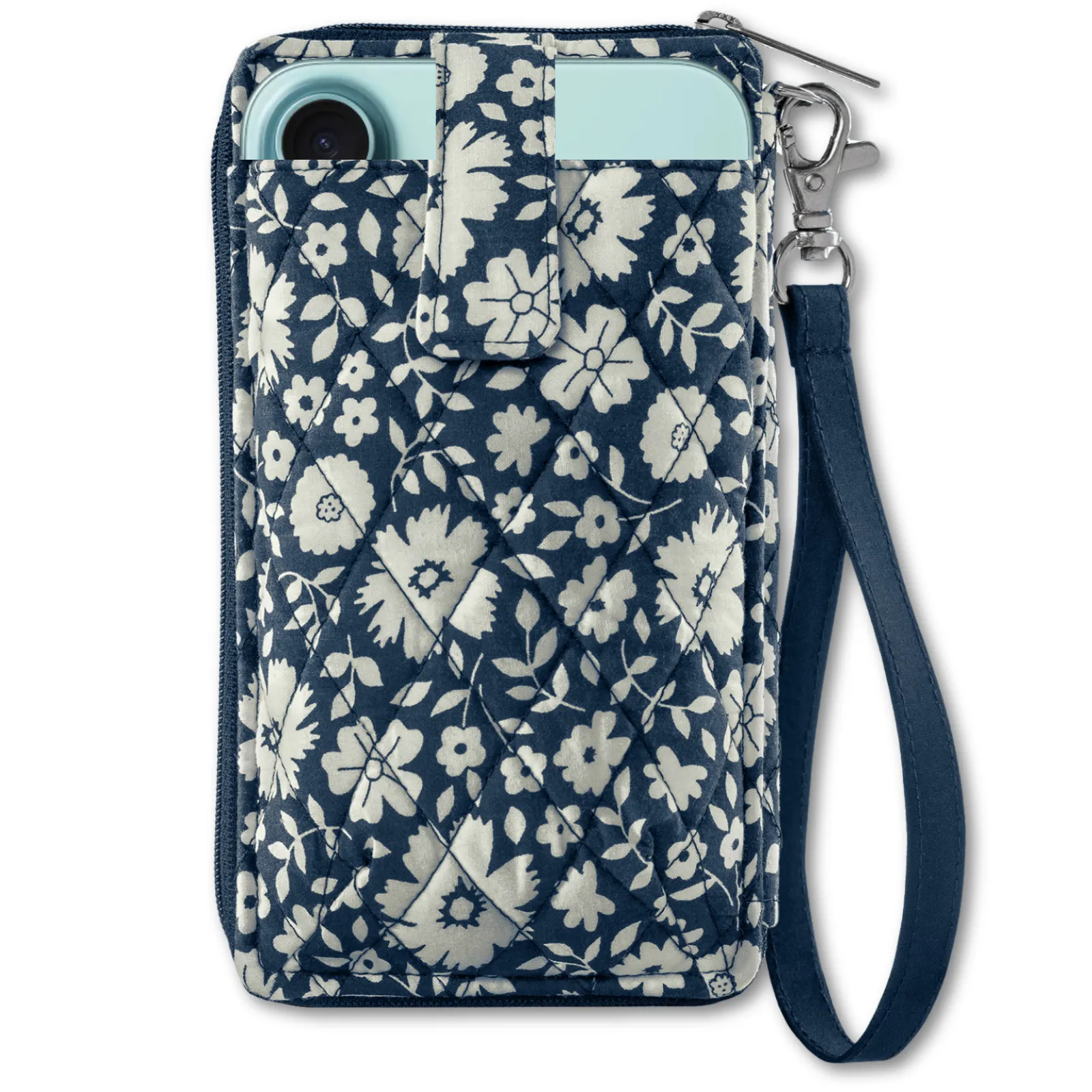 Bicolor Floral Navy Cell Phone Wristlet