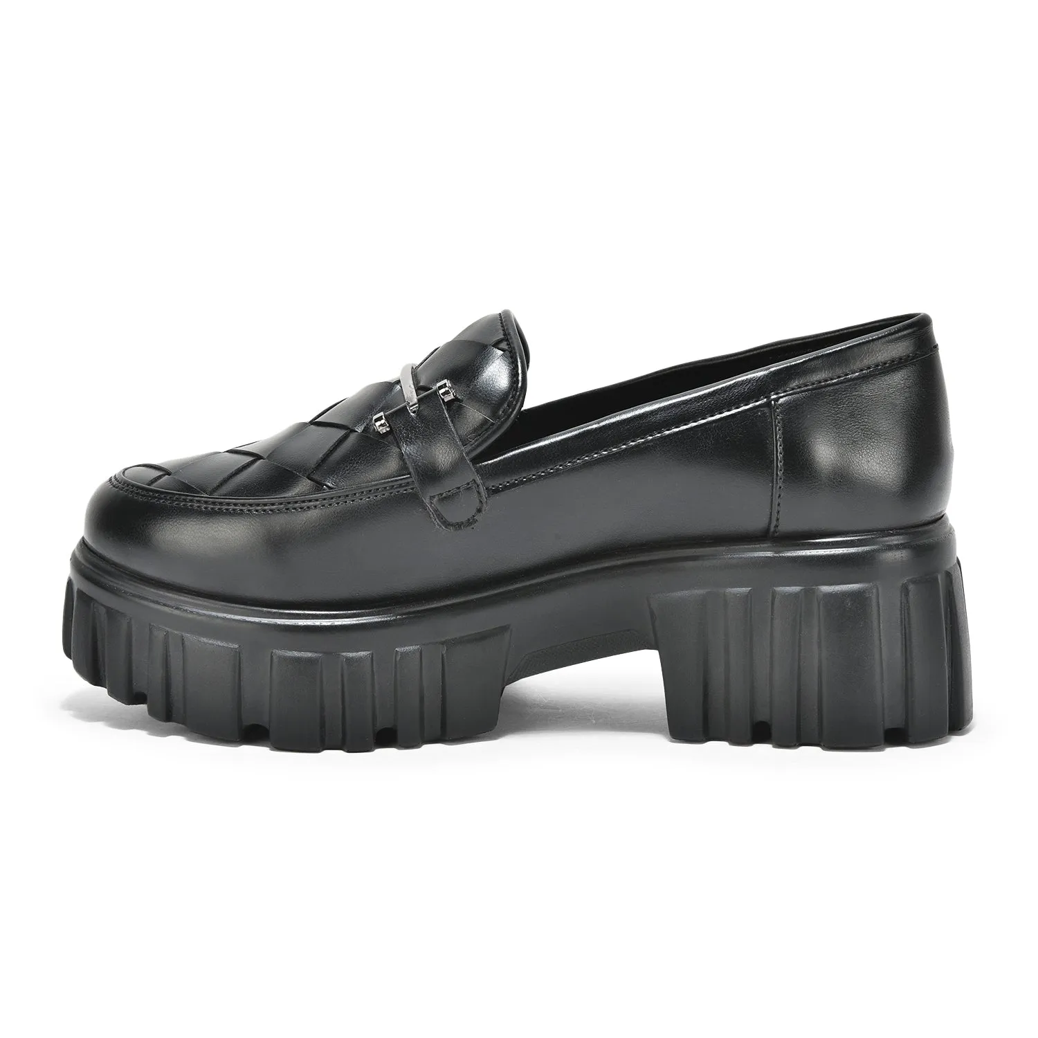 Black Slip-on Criss- Cross Loafer