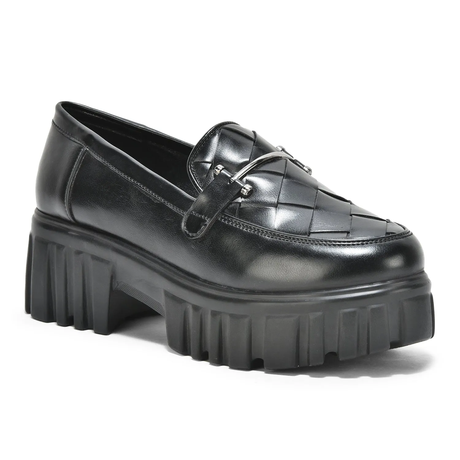 Black Slip-on Criss- Cross Loafer