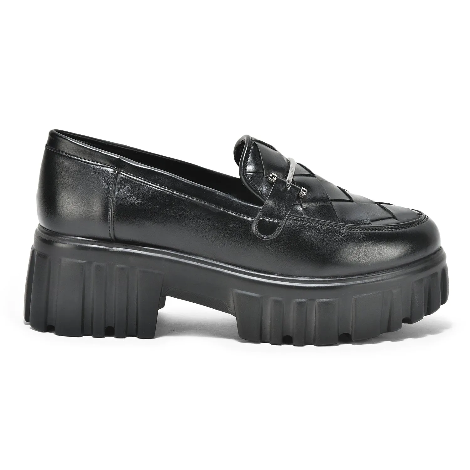 Black Slip-on Criss- Cross Loafer