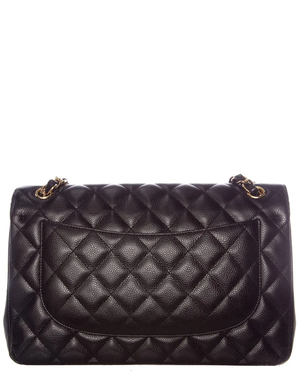 Chanel Black Caviar Classic Jumbo  Double Flap GHW Handbag