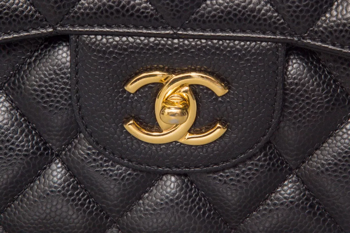 Chanel Black Caviar Classic Jumbo  Double Flap GHW Handbag