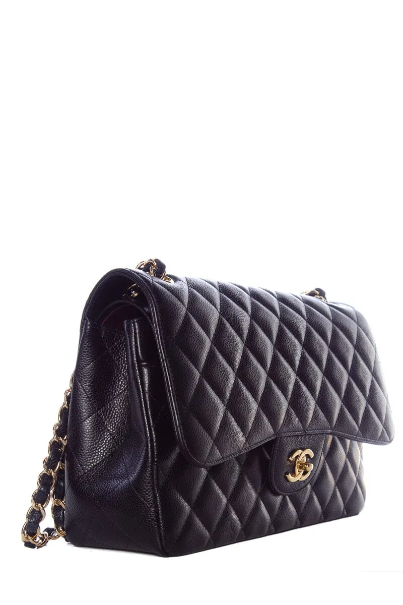 Chanel Black Caviar Classic Jumbo  Double Flap GHW Handbag