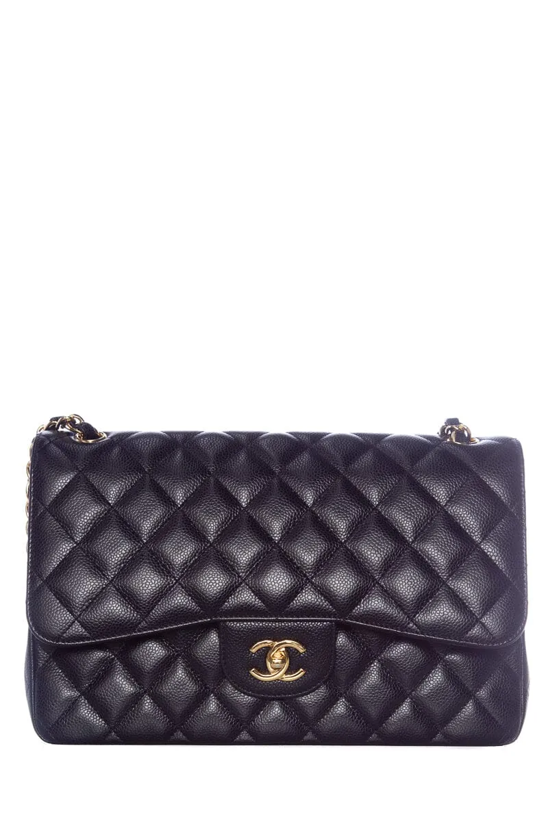 Chanel Black Caviar Classic Jumbo  Double Flap GHW Handbag