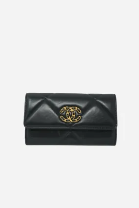 Chanel Black Lambskin 19 Flap Wallet 2023