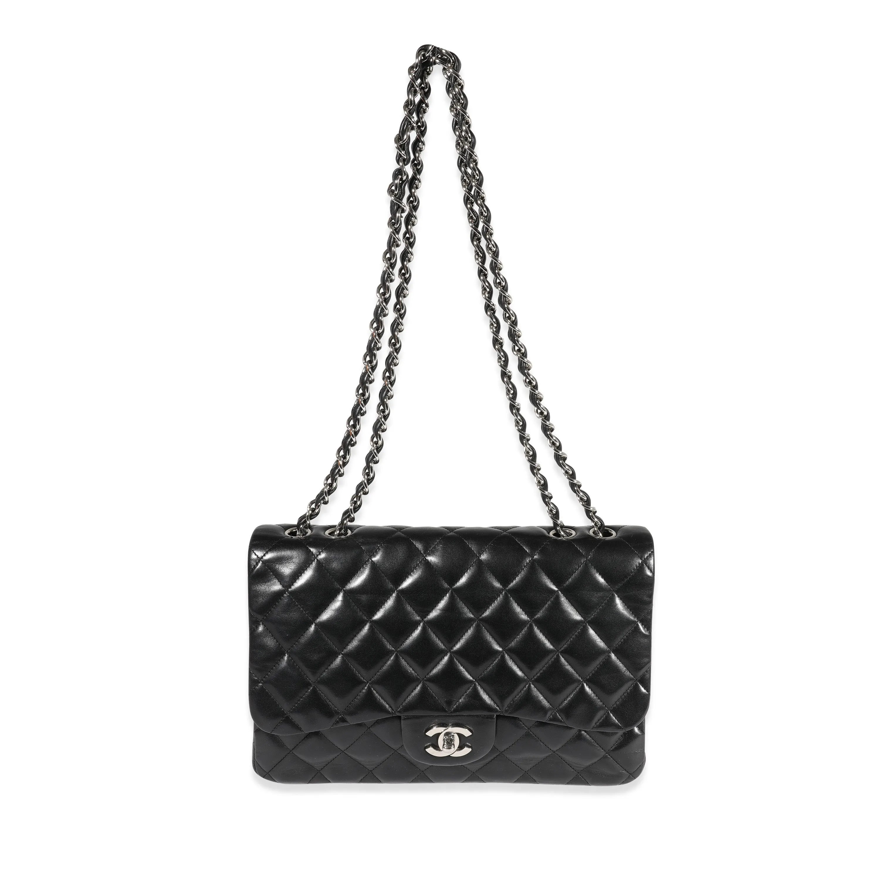 CHANEL Black Quilted Lambskin Jumbo Classic Single New Bag