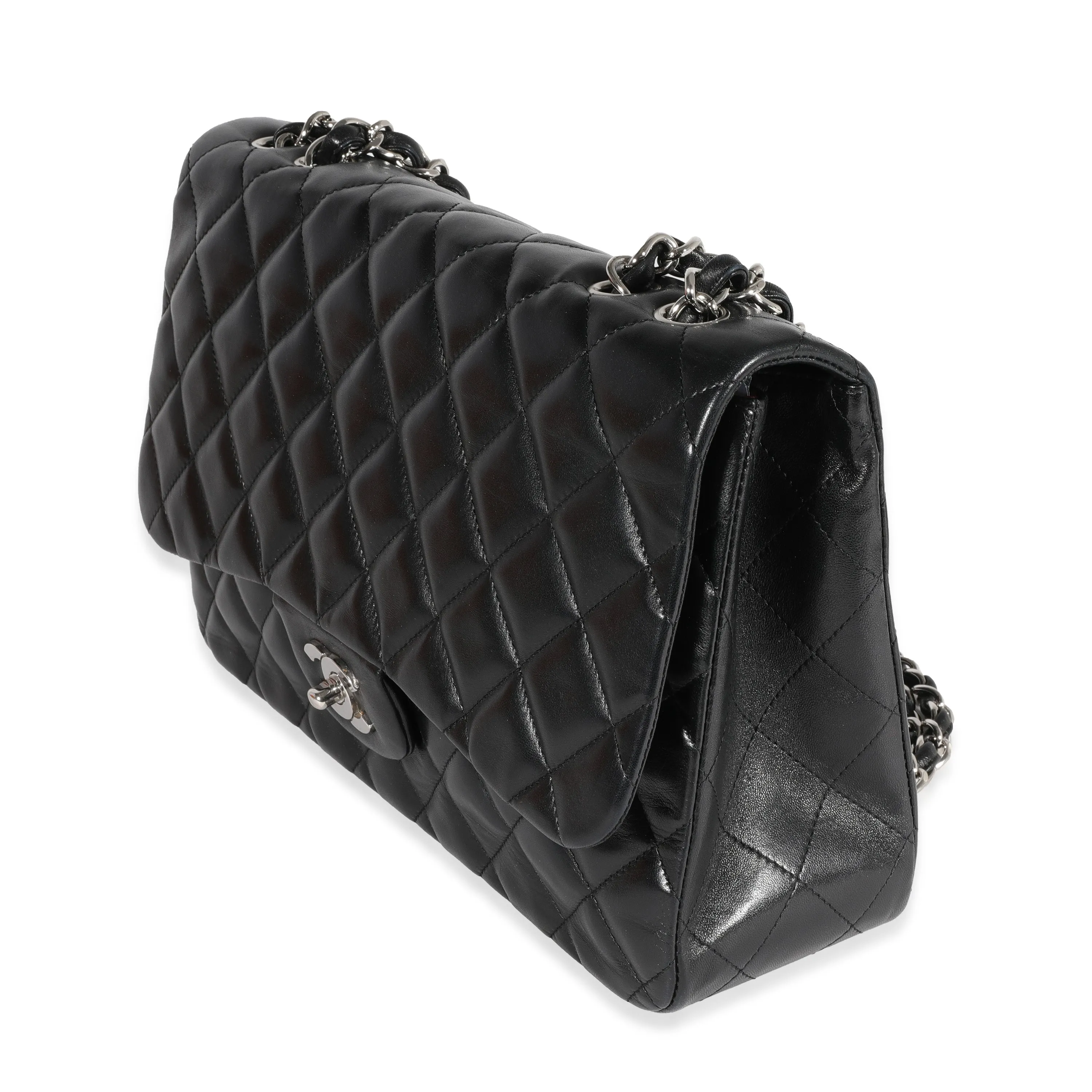 CHANEL Black Quilted Lambskin Jumbo Classic Single New Bag