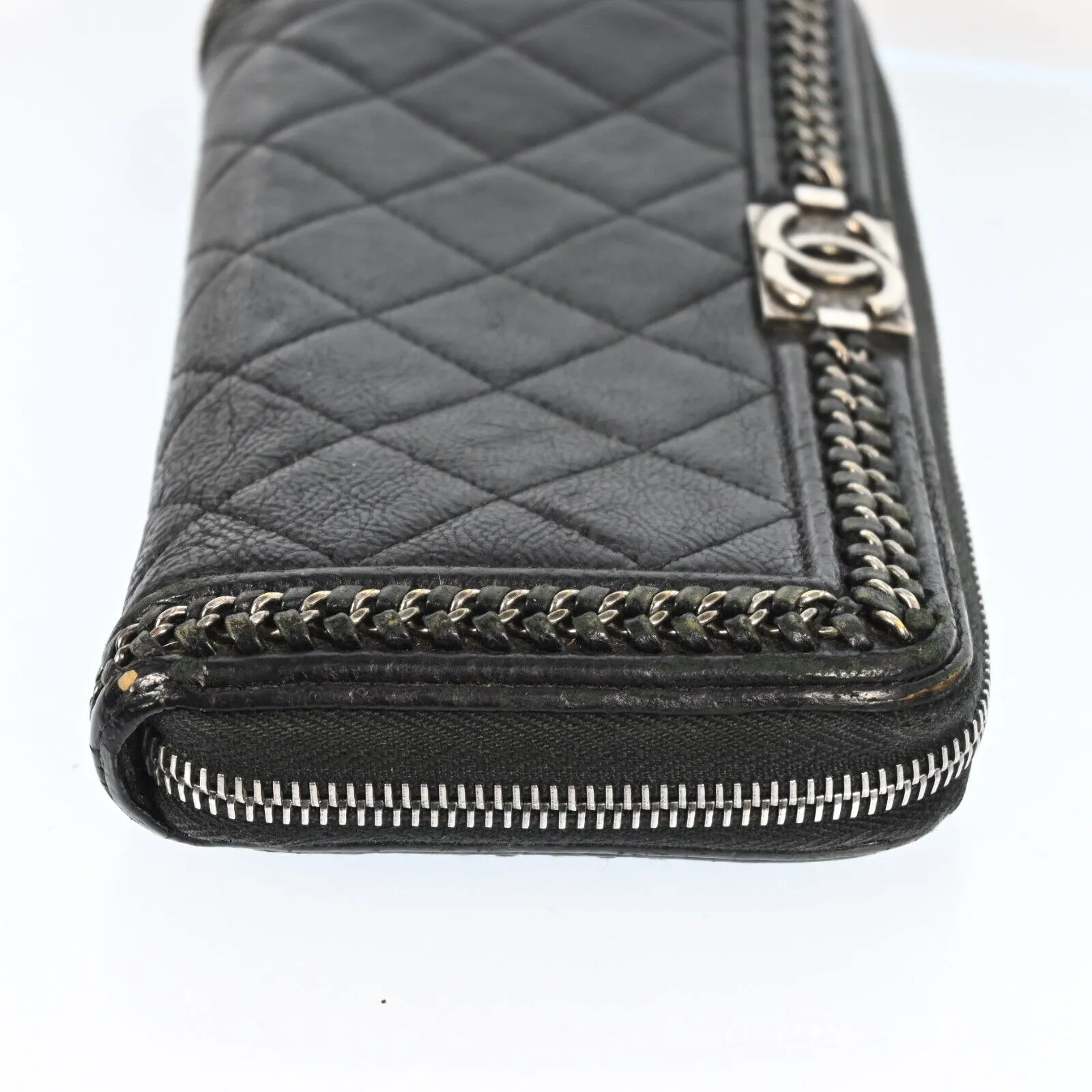 Chanel Boy Black Leather Zippy Long