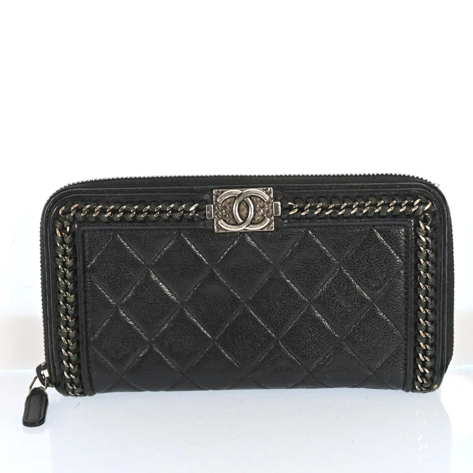 Chanel Boy Black Leather Zippy Long