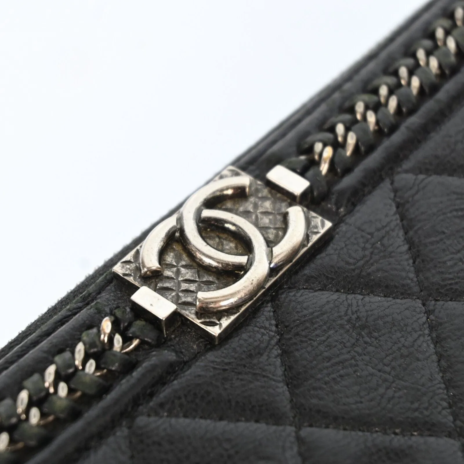 Chanel Boy Black Leather Zippy Long