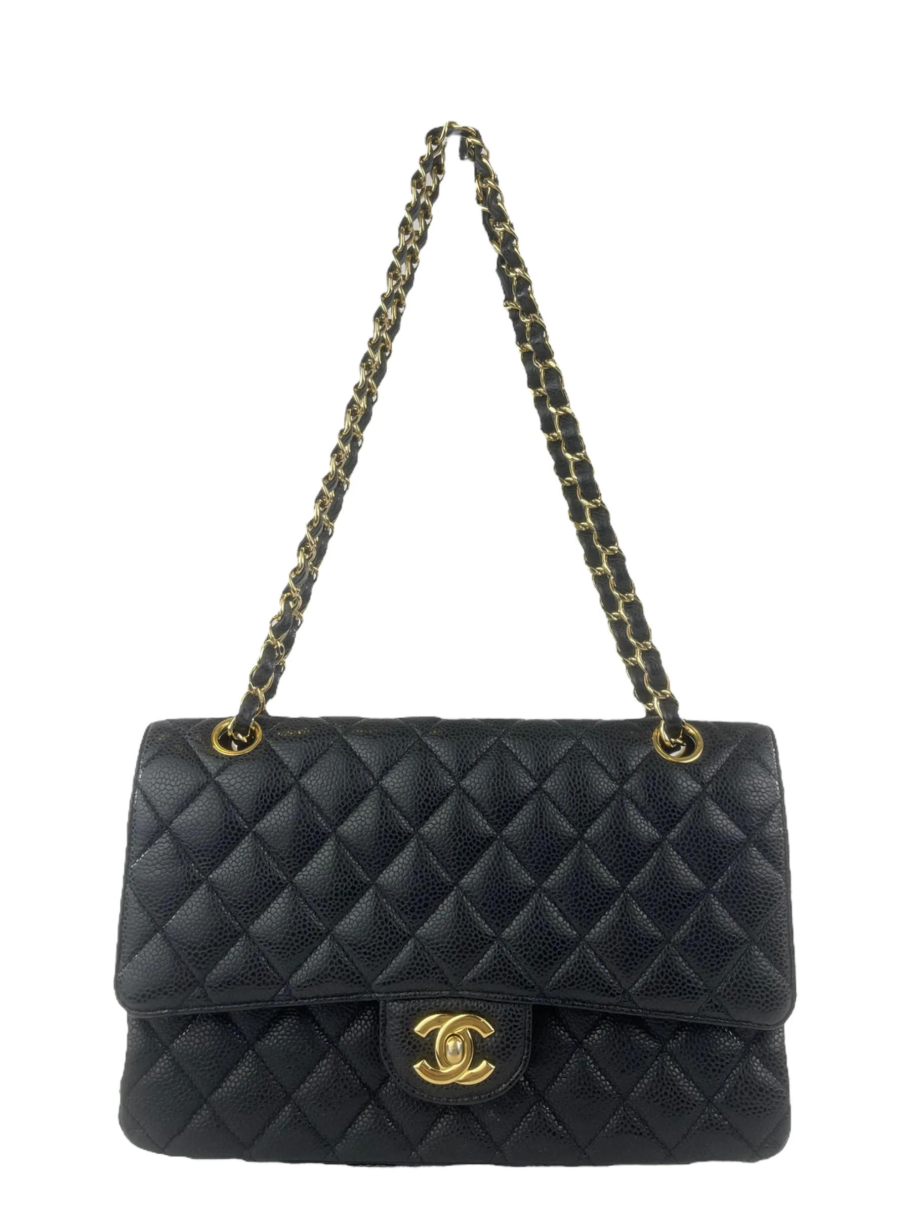 Chanel Classic Black Quilted Caviar Leather Medium Double Flap