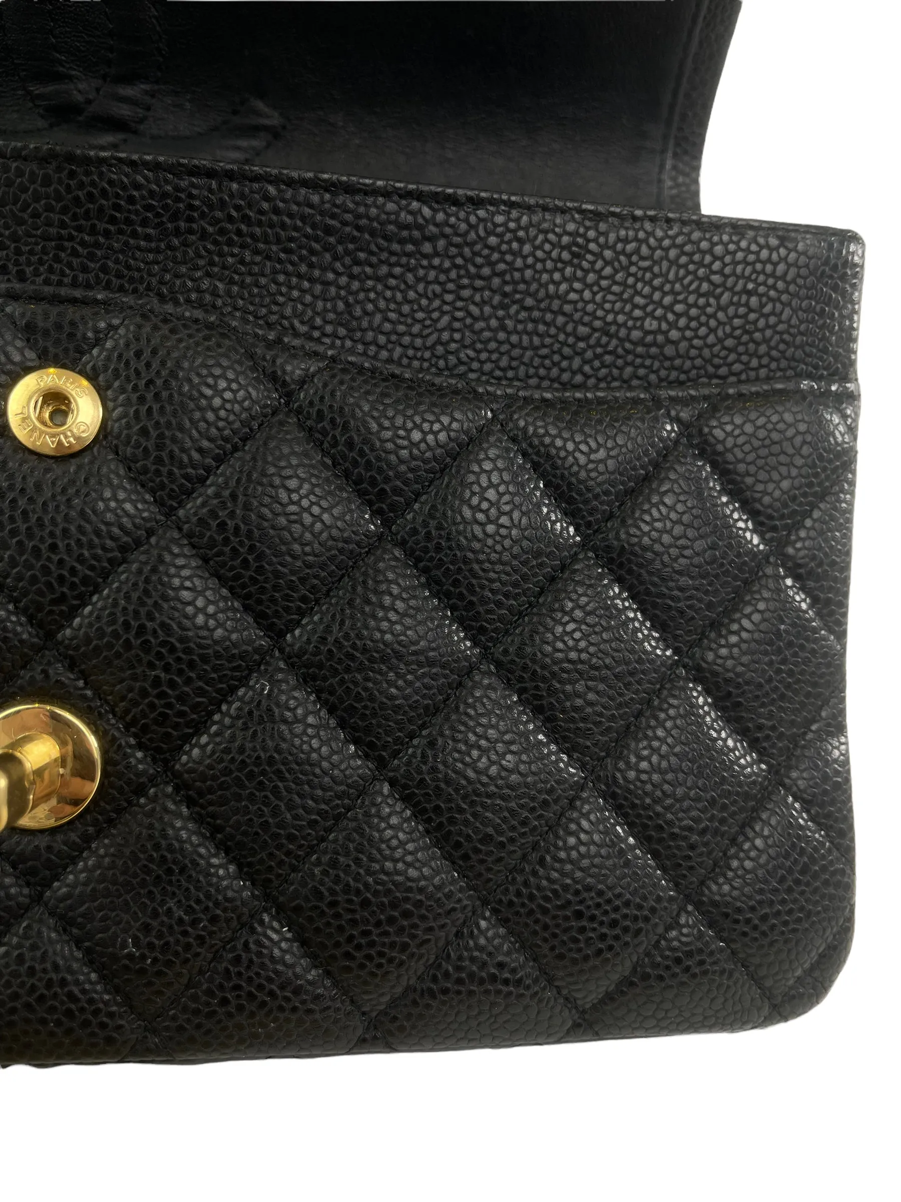 Chanel Classic Black Quilted Caviar Leather Medium Double Flap