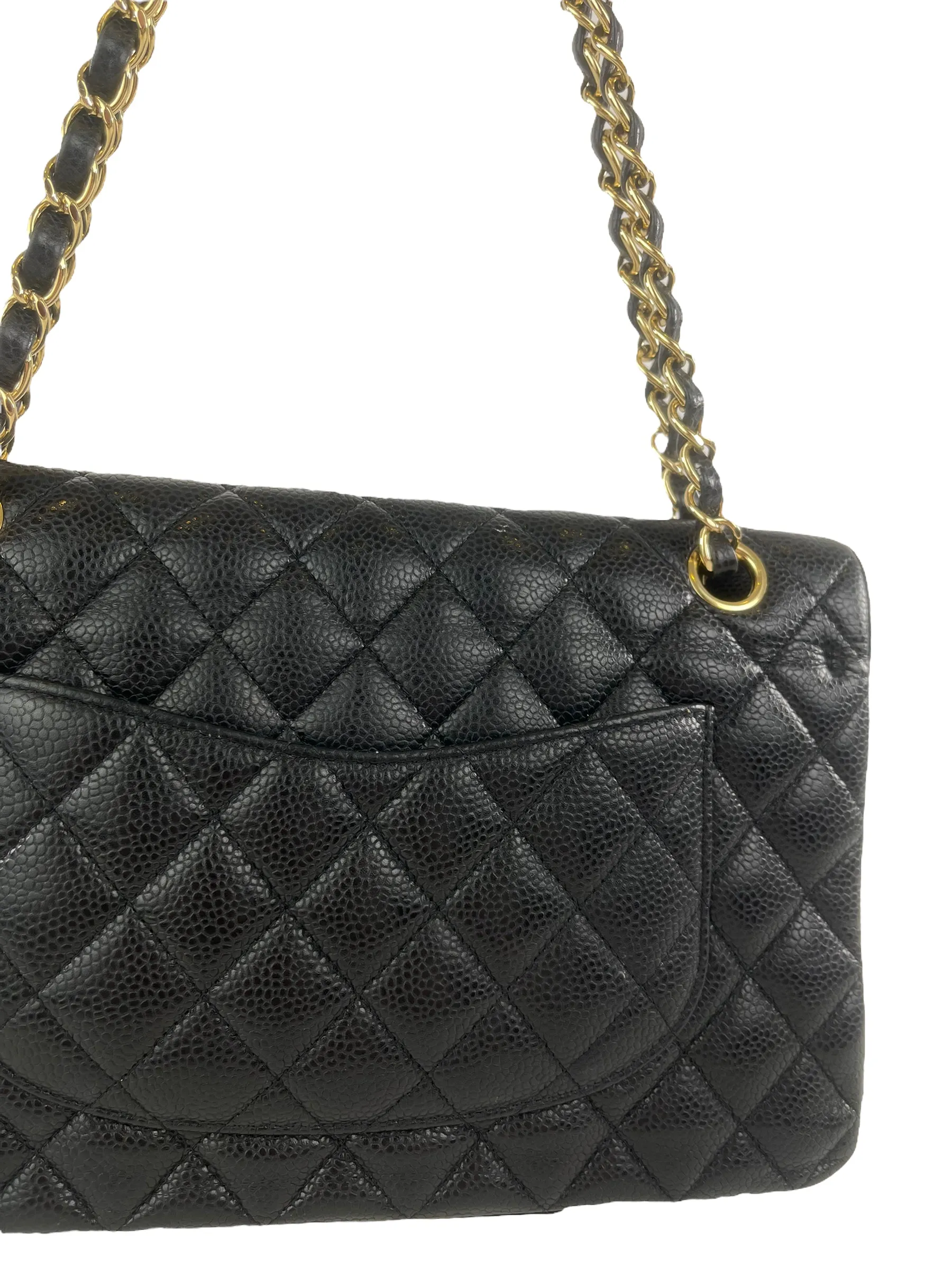 Chanel Classic Black Quilted Caviar Leather Medium Double Flap