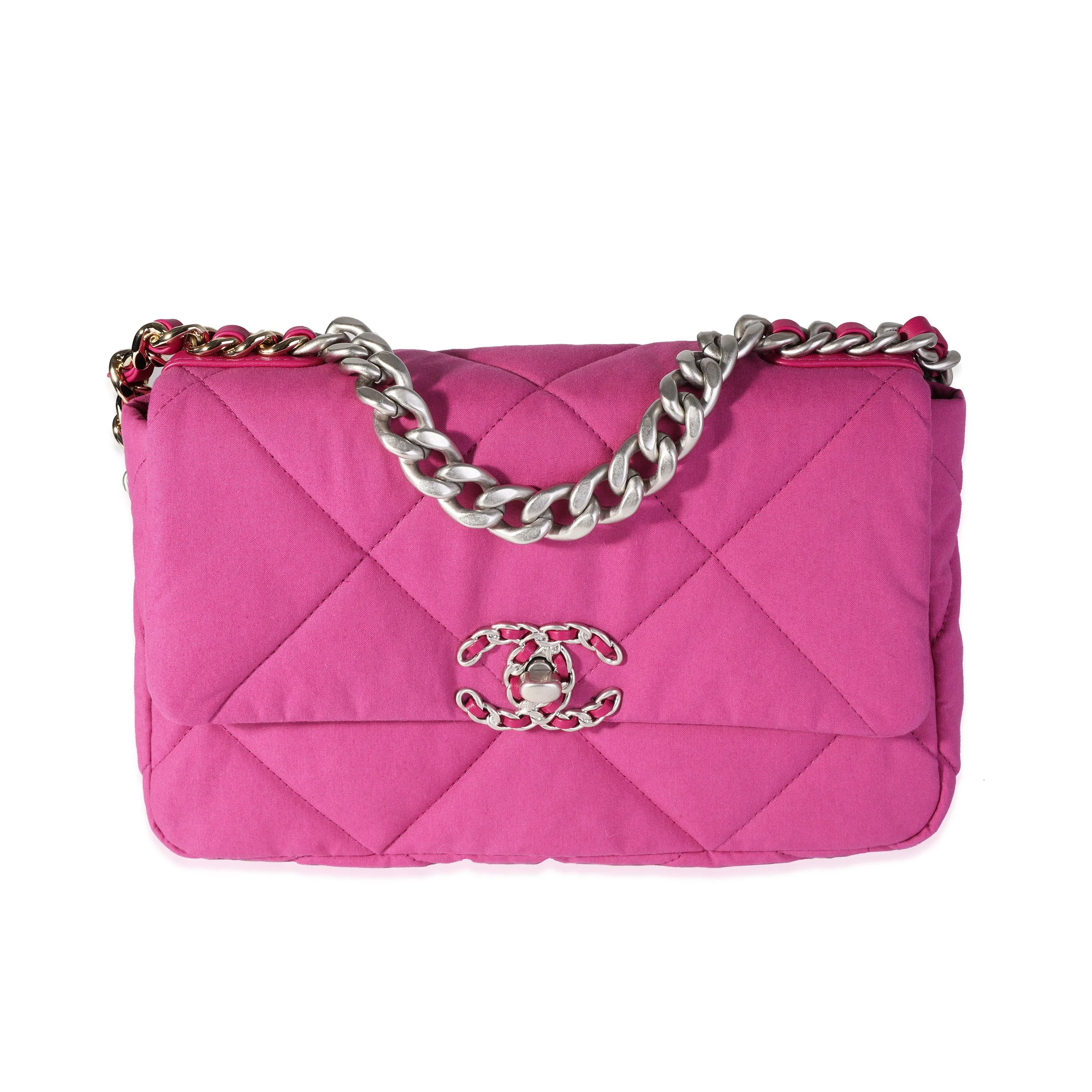 CHANEL Fuchsia Quilted Cotton Medium 19 New Bag