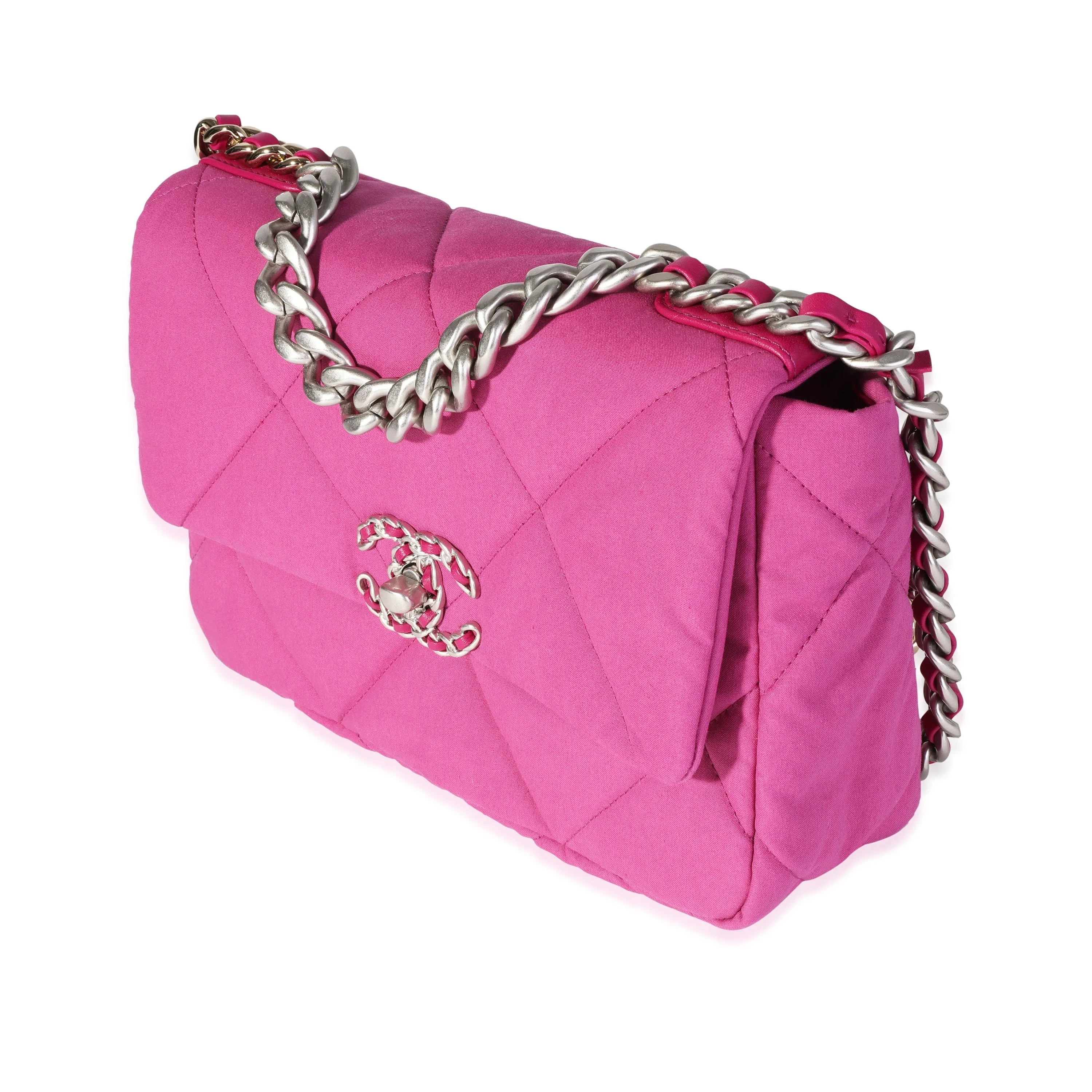 CHANEL Fuchsia Quilted Cotton Medium 19 New Bag