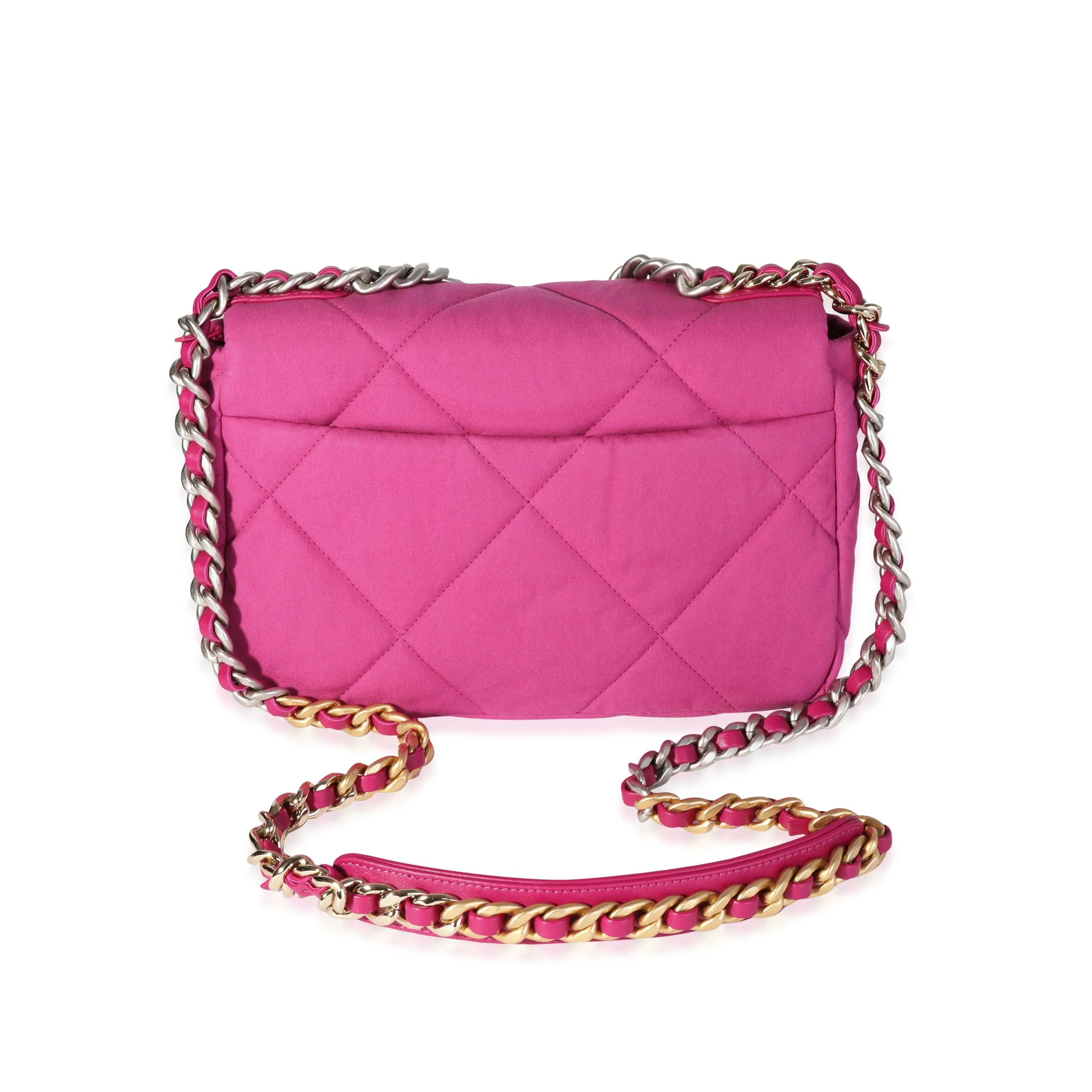 CHANEL Fuchsia Quilted Cotton Medium 19 New Bag