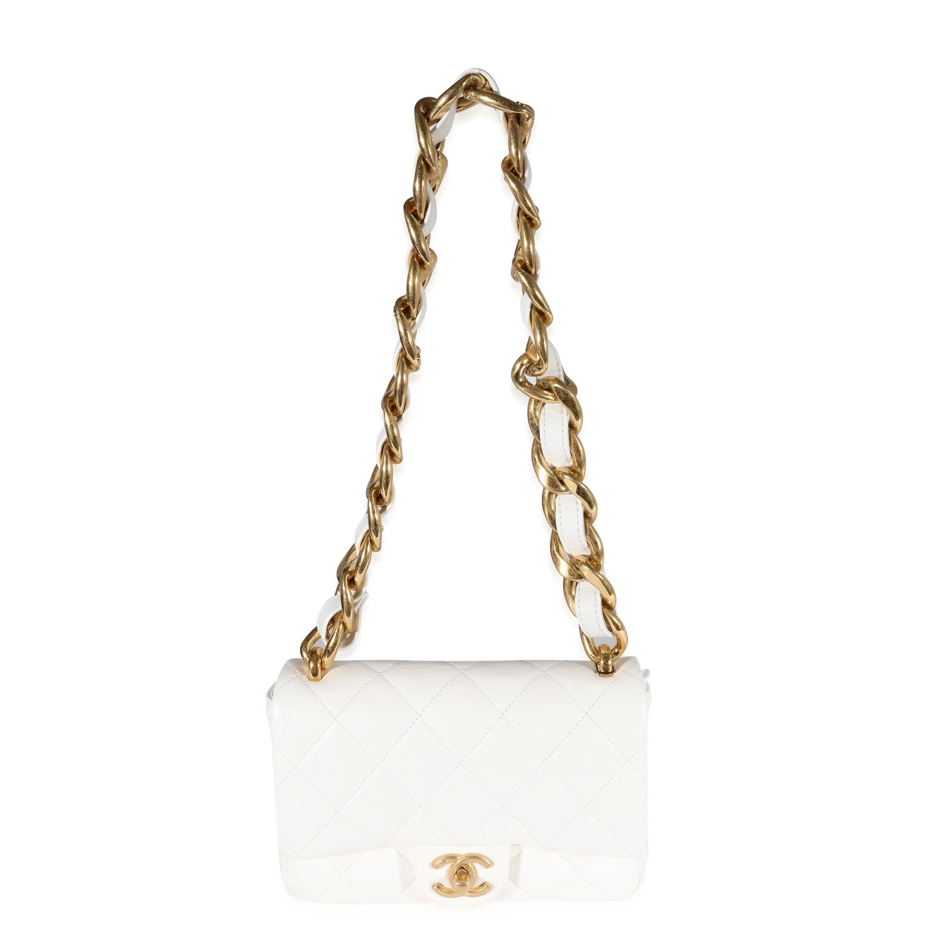 CHANEL White Quilted Lambskin Small Funky Town New Bag