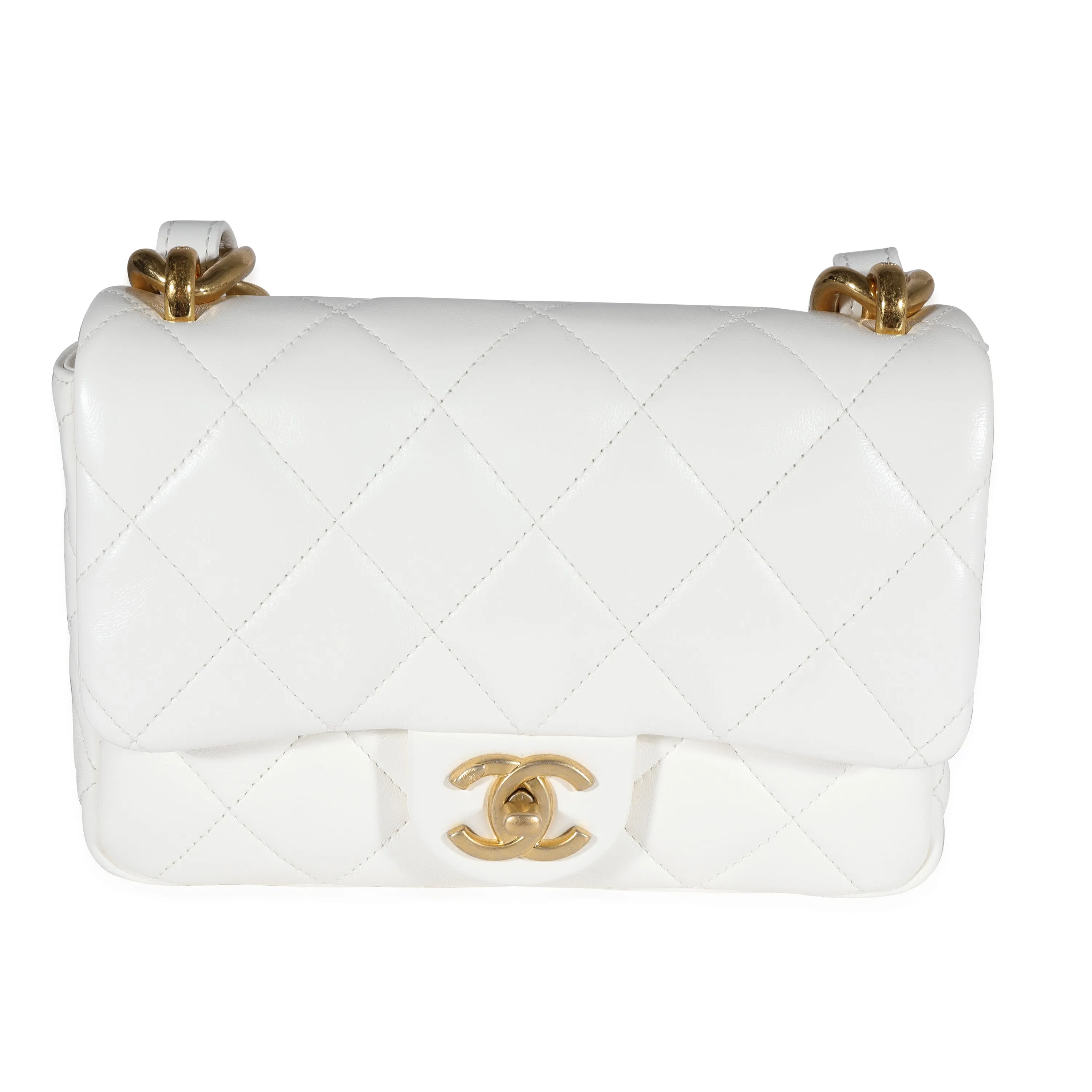 CHANEL White Quilted Lambskin Small Funky Town New Bag