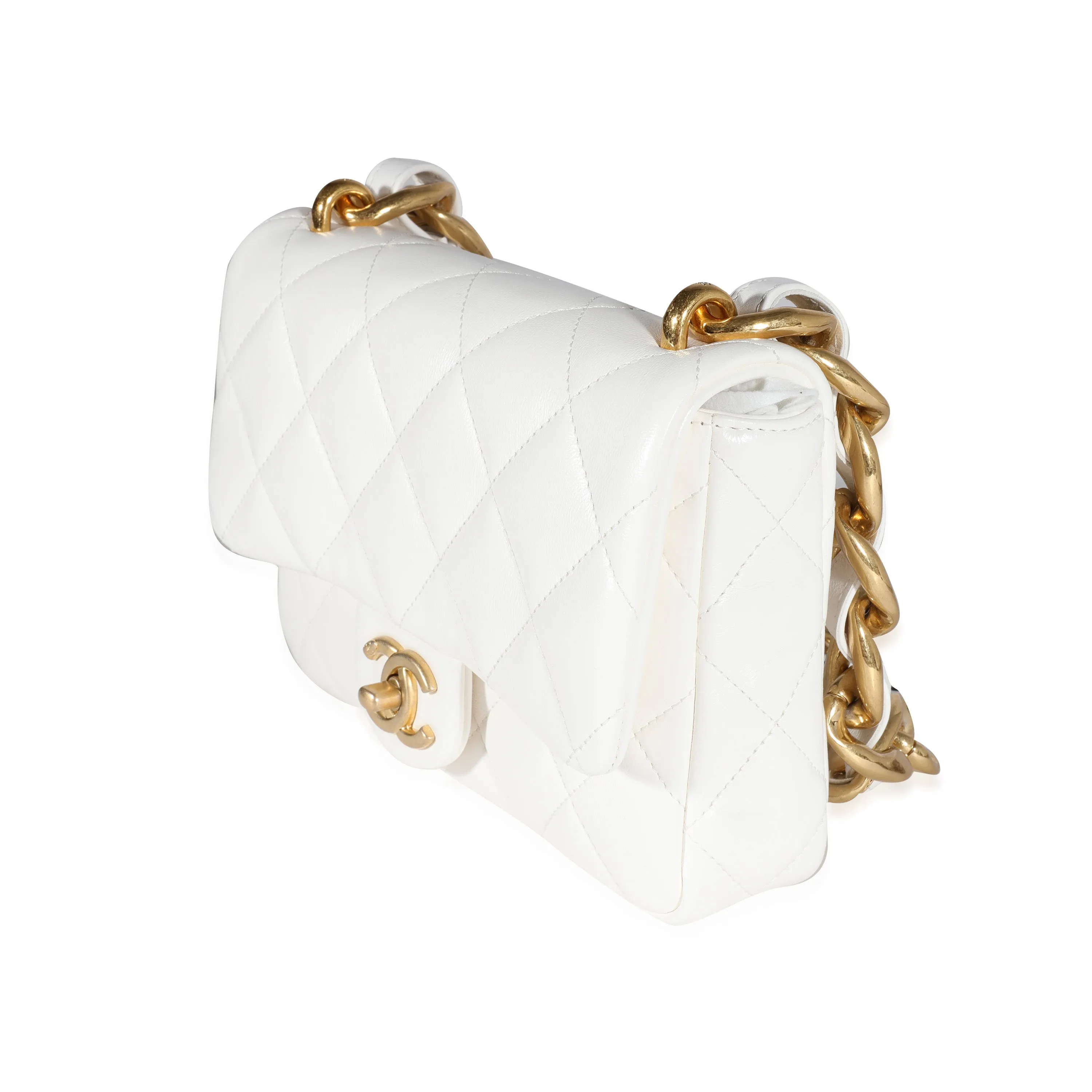 CHANEL White Quilted Lambskin Small Funky Town New Bag