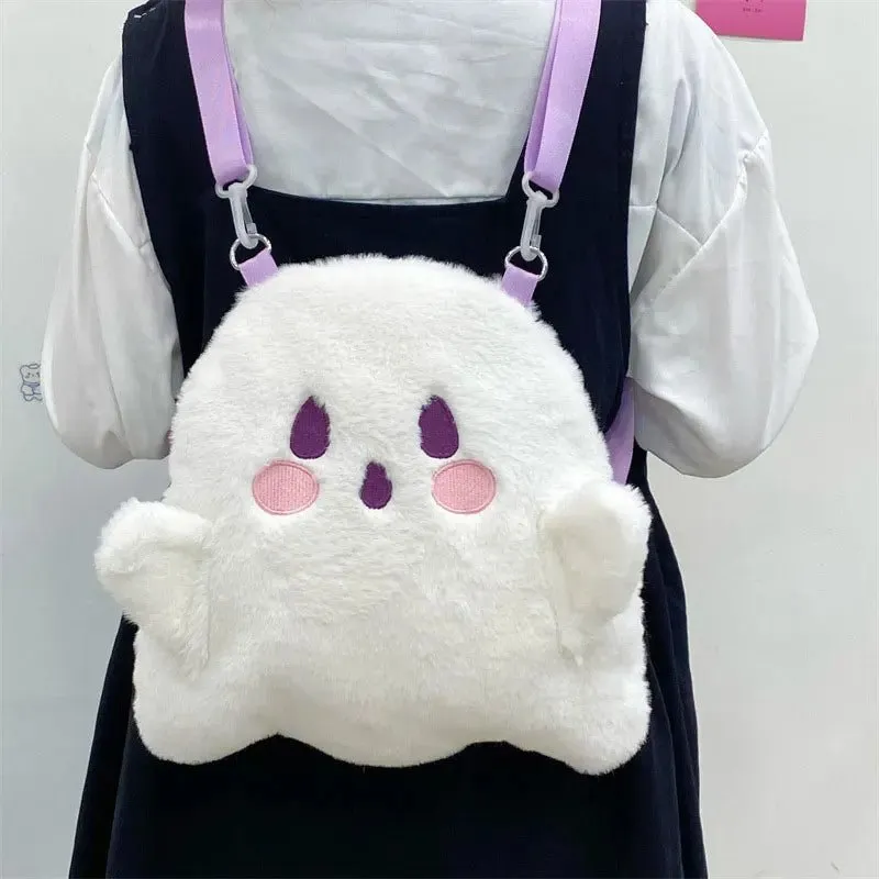 Cute Ghost-Themed Plush Backpack | Soft and Stylish Kawaii Bag