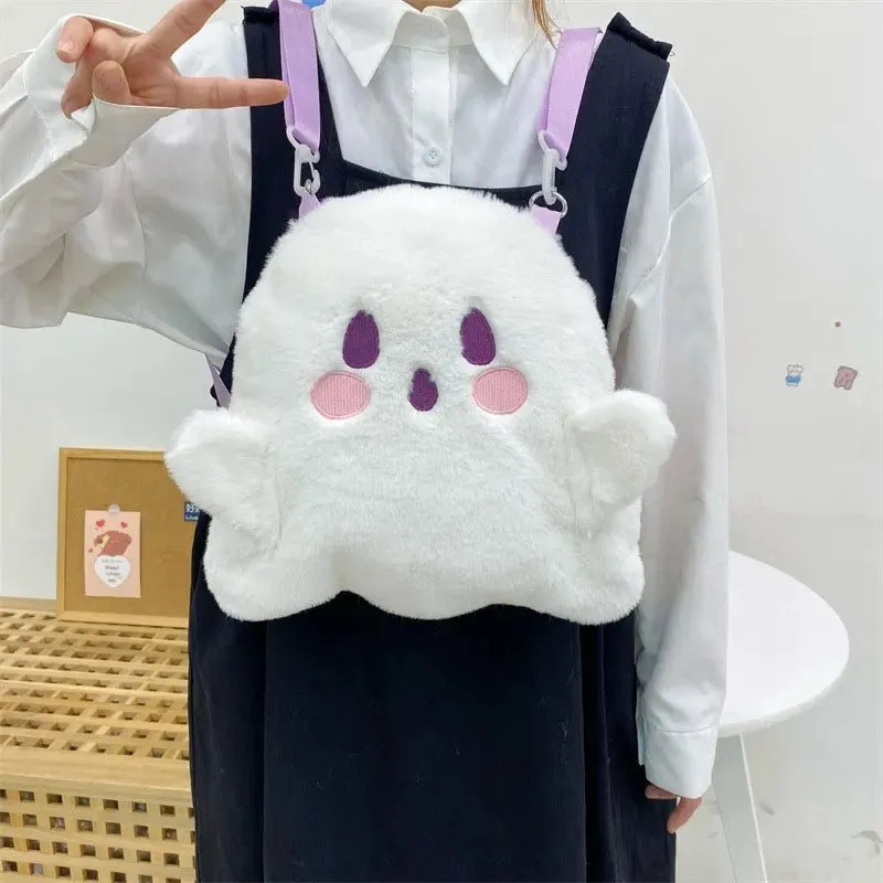 Cute Ghost-Themed Plush Backpack | Soft and Stylish Kawaii Bag