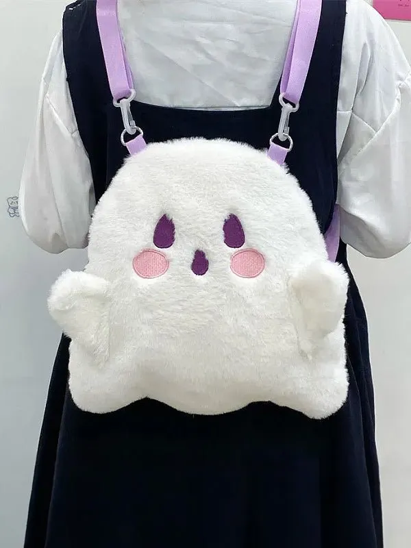 Cute Ghost-Themed Plush Backpack | Soft and Stylish Kawaii Bag