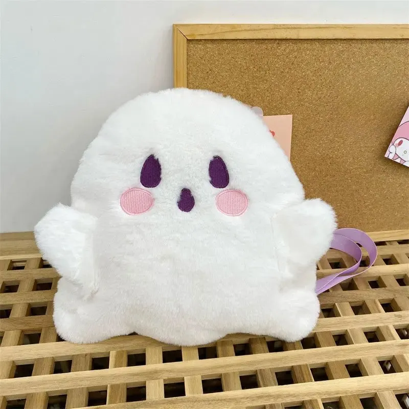 Cute Ghost-Themed Plush Backpack | Soft and Stylish Kawaii Bag