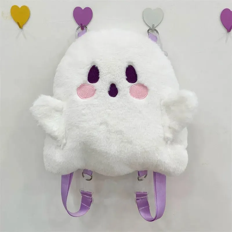 Cute Ghost-Themed Plush Backpack | Soft and Stylish Kawaii Bag