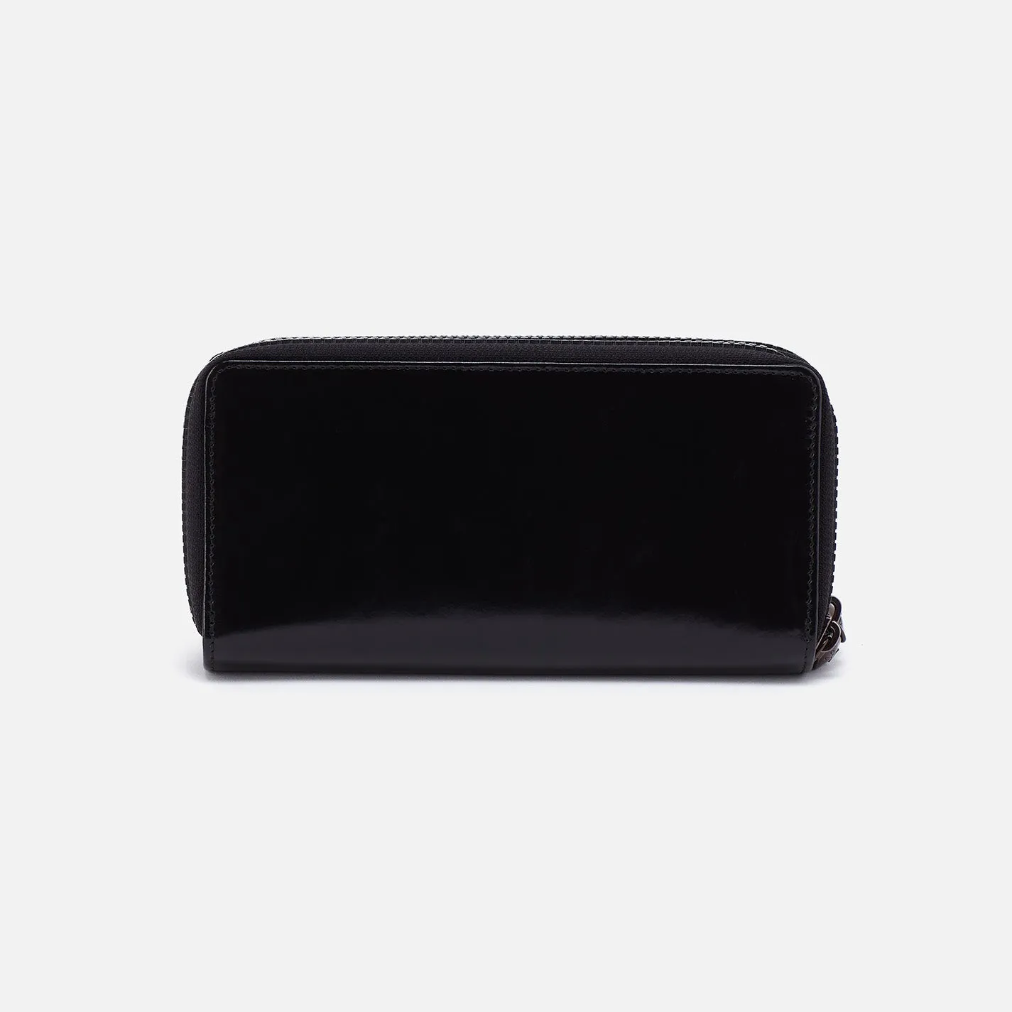 Dixon Large Zip Wallet In High Gloss Leather - Black