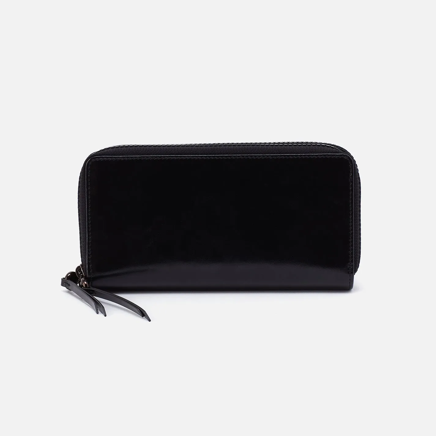 Dixon Large Zip Wallet In High Gloss Leather - Black