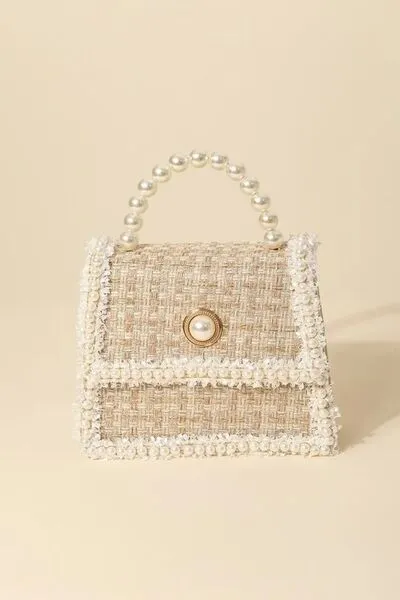 Fame Pearly Trim Woven Handbag