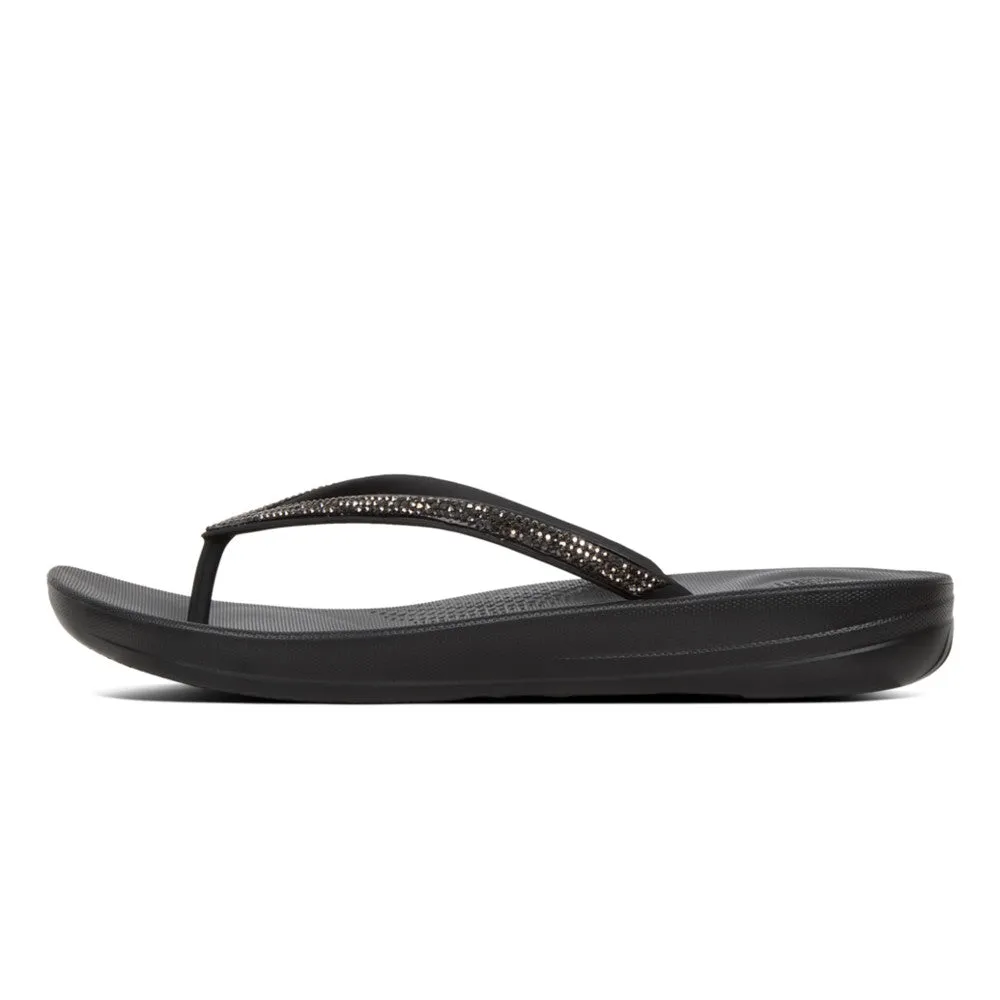 Fitflop R08-001 Iqushion Sparkle Ladies Black Toe Post Sandals