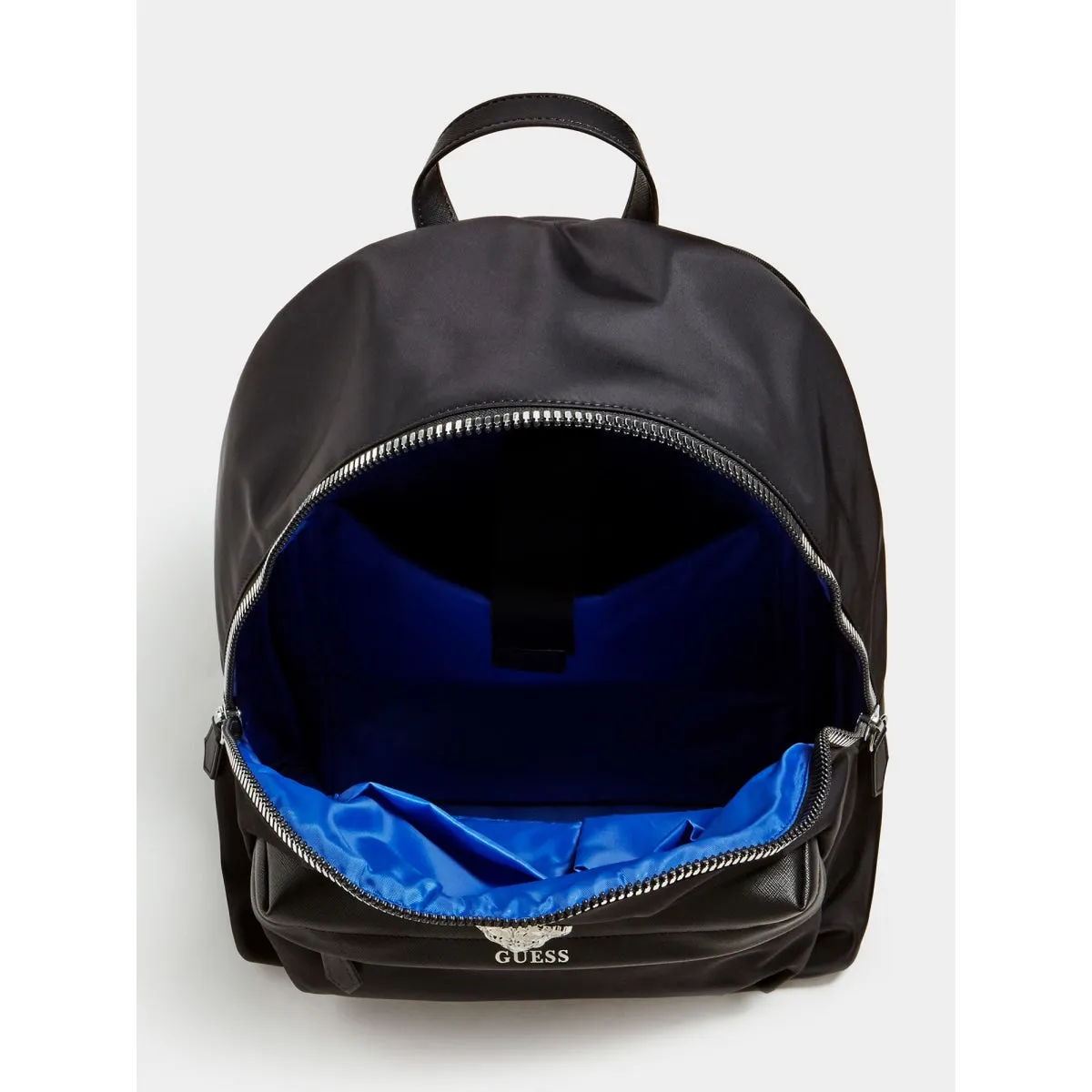 Guess King Men's Nylon Backpack In Black With Lion Metal Logo