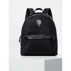 Guess King Men's Nylon Backpack In Black With Lion Metal Logo