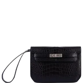 Hermès Kelly Depeches 25 Pochette Black Matte Alligator Palladium Hardware