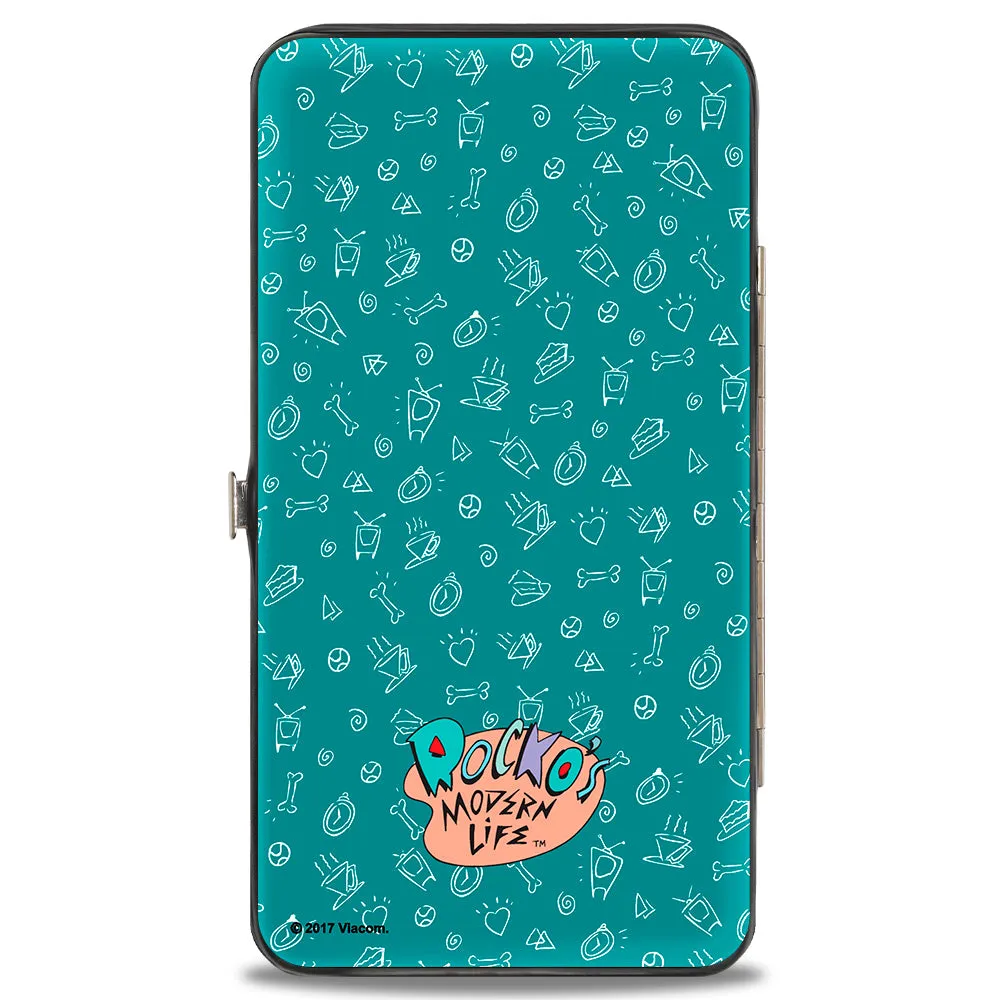 Hinged Wallet - Rocko's Modern Life Rocko & Spunky Pose   Logo Turquoise White