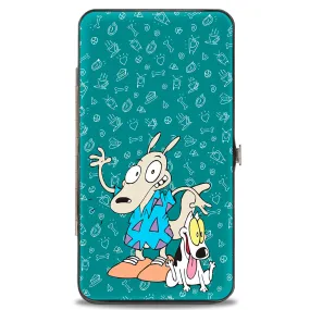 Hinged Wallet - Rocko's Modern Life Rocko & Spunky Pose   Logo Turquoise White