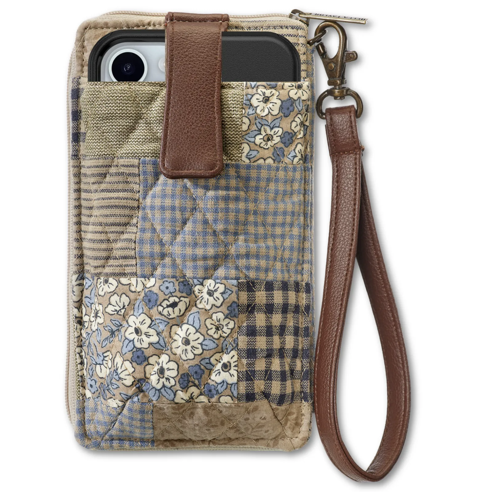 Khaki Patchwork RFID Cell Phone Wristlet