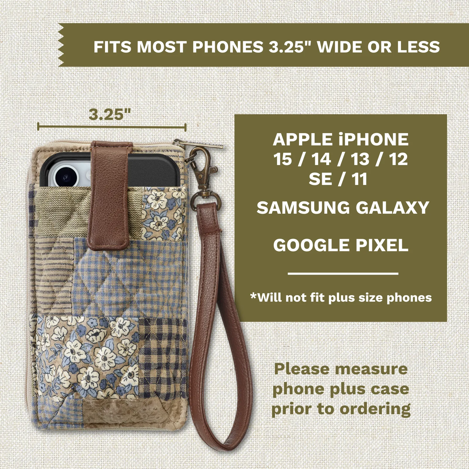 Khaki Patchwork RFID Cell Phone Wristlet