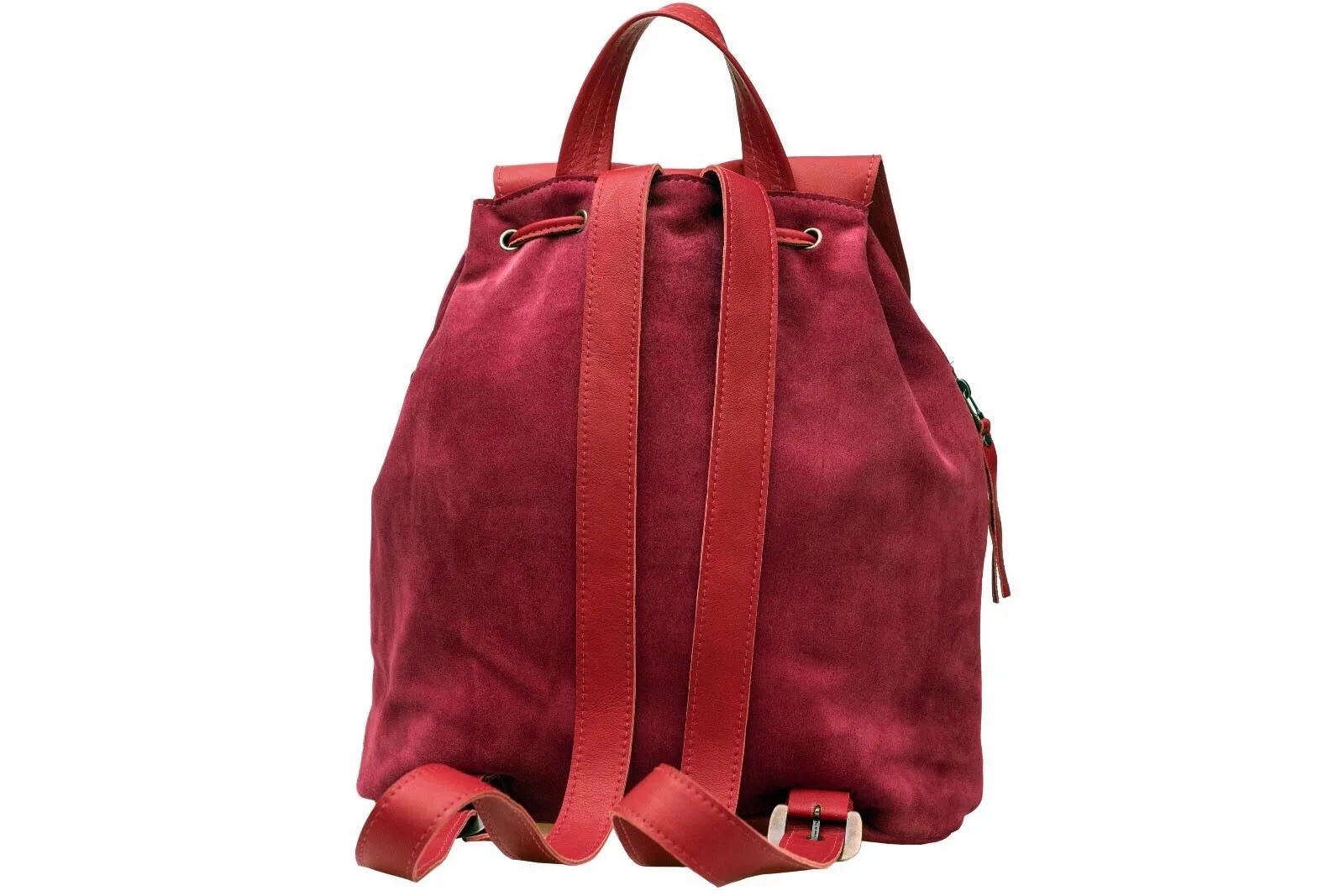 Leather Backpack - Red Suede in Leather