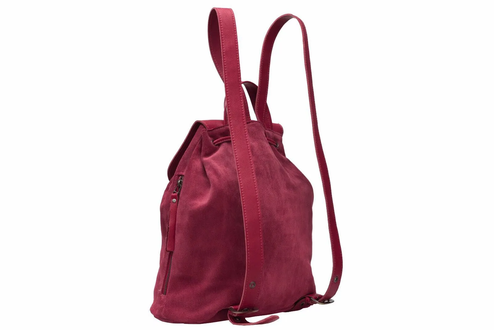 Leather Backpack - Red Suede in Leather