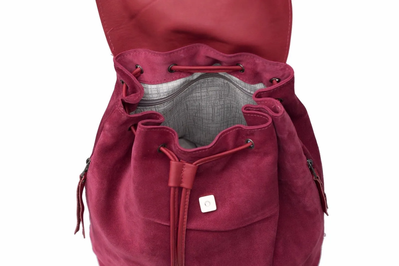 Leather Backpack - Red Suede in Leather