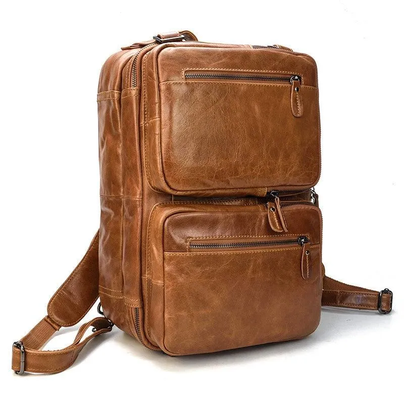 Mens Crazy Horse Leather Laptop Backpack Briefcase 3-In-1