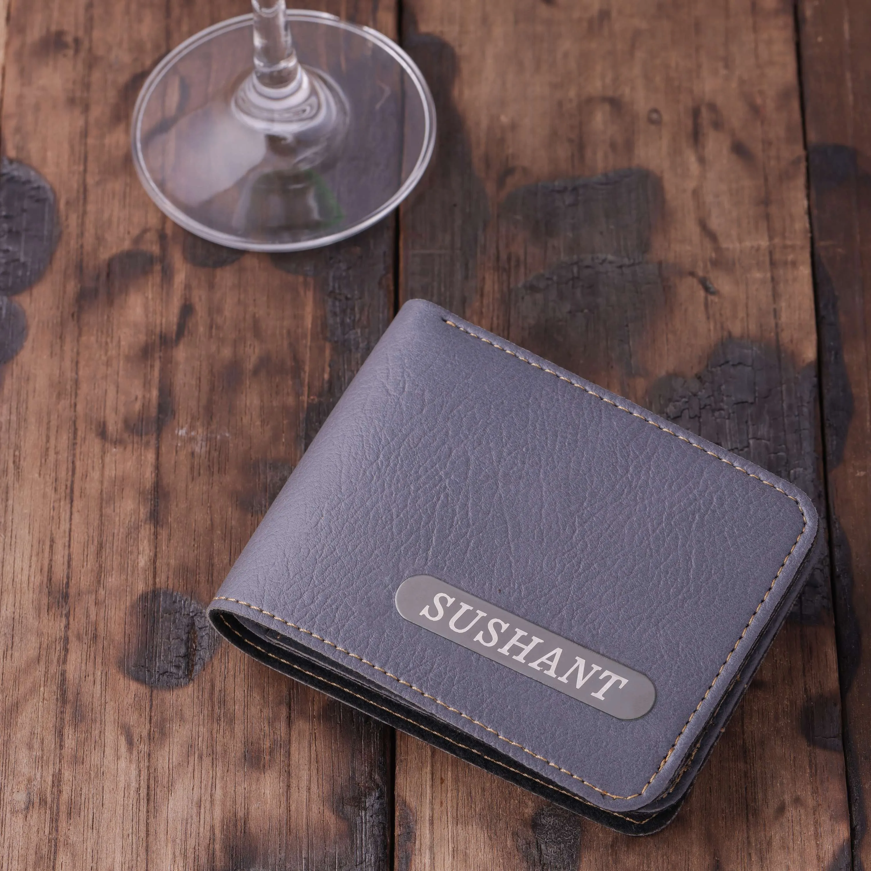 Minimalist Gray Wallet For Men With Name