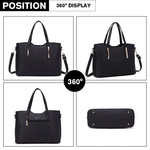 Miss Lulu Women's Black PU Leather Handbag & Purse Set - Elegant, Spacious & Versatile