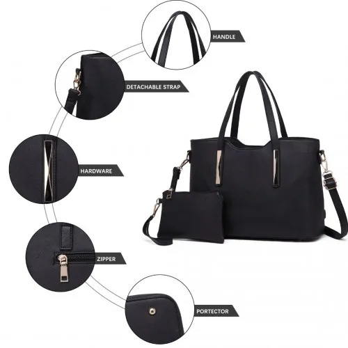 Miss Lulu Women's Black PU Leather Handbag & Purse Set - Elegant, Spacious & Versatile