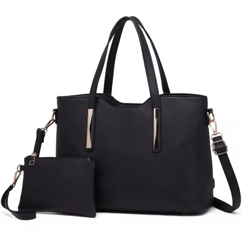 Miss Lulu Women's Black PU Leather Handbag & Purse Set - Elegant, Spacious & Versatile